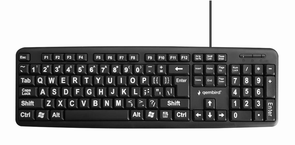 Gembird Standaard toetsenbord met GROTE letters US layout zwart
