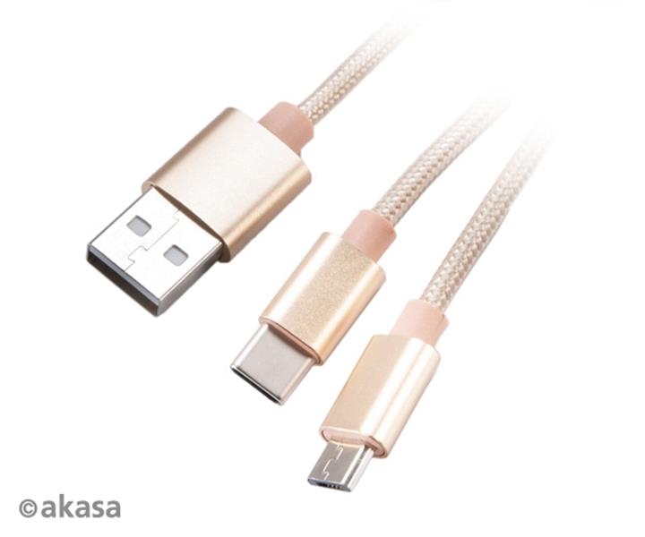 Akasa USB 2 0 Cable 2in1 USB A - Micro USB B USB C 1 2m *USBAM *MUSBBM *USBCM