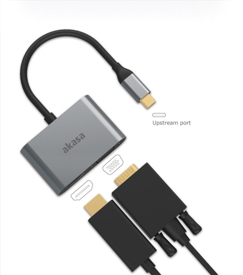 Akasa USB C 2 in 1 Adapter USB C - HDMI VGA *USBCM *HDMIF *VGAF