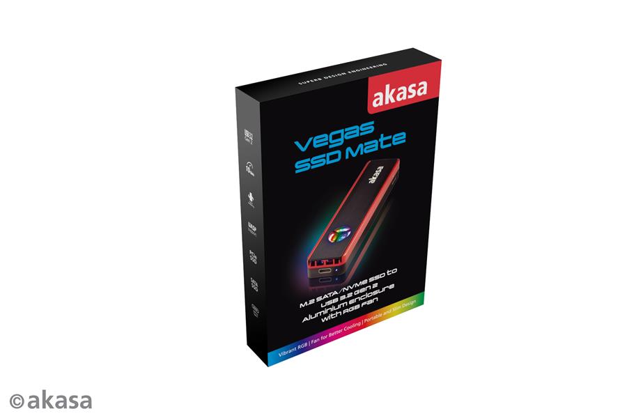 Akasa Vegas SSD Mate M 2 SATA NVMe SSD to USB3 2 Gen2 Enclosure with RGB Fan