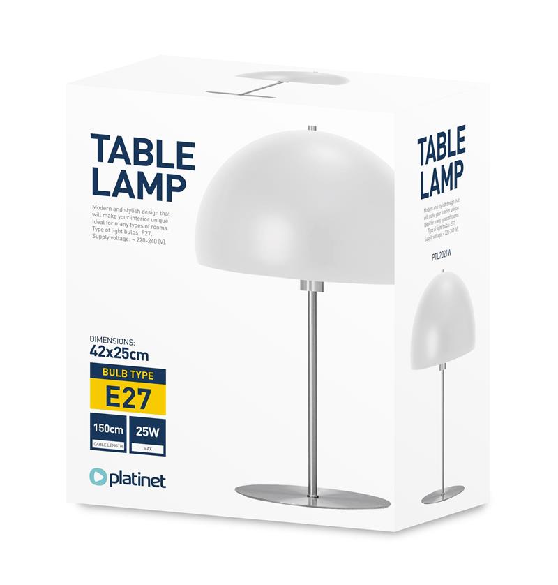 Platinet Table Lamp E27 25W Metal Round Shade 1 5 M Kabel Wit