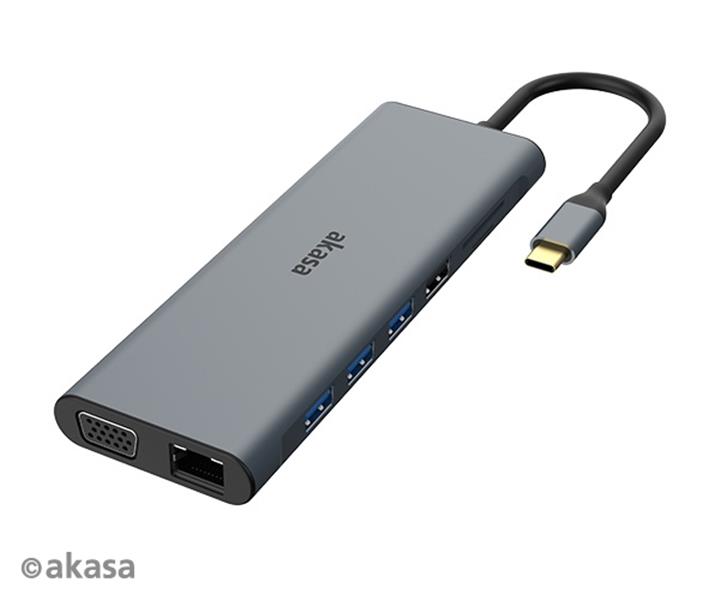 Akasa USB Type-C 14-In-1 Dock Data PD Type C 2 x HDMI VGA 3xUSB3 2 Gen1 2xUSB 2 0 Type-A RJ45 SD and Micro SD Card Reader 3 5mm Audio Jack 