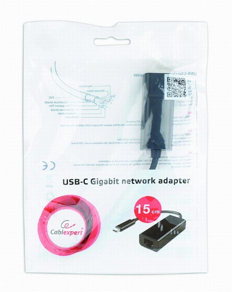 Gembird USB-C Gigabit netwerkadapter zwart