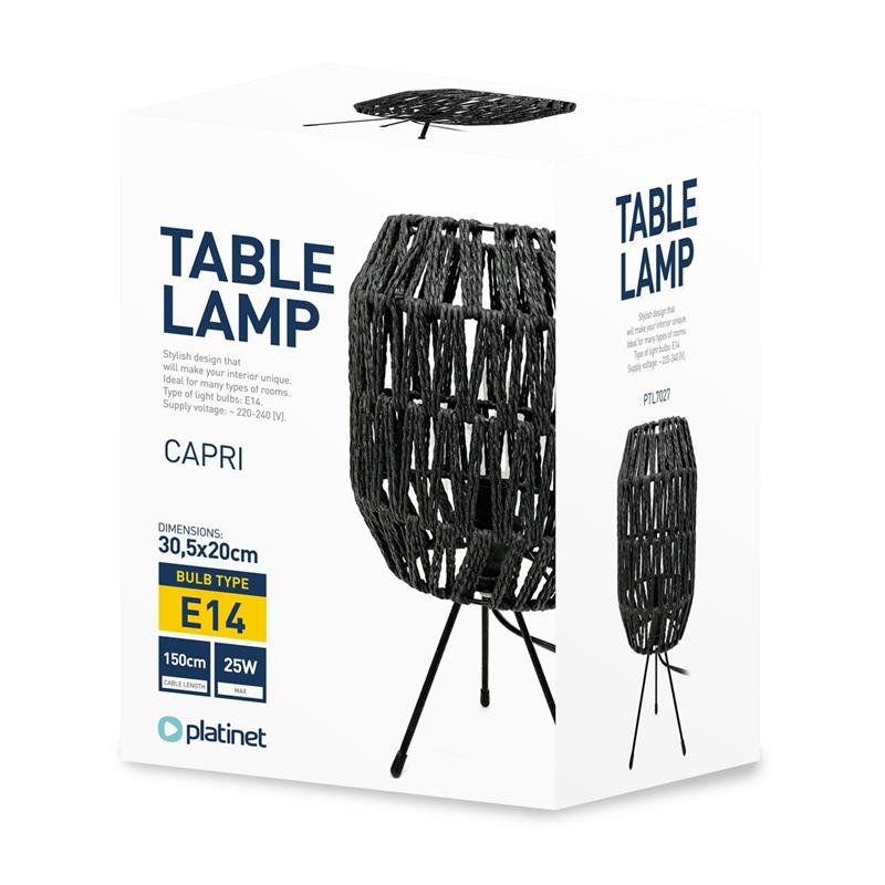 Platinet rotan tafellamp - CAPRI - donkerbruin stylish design - E14 fitting