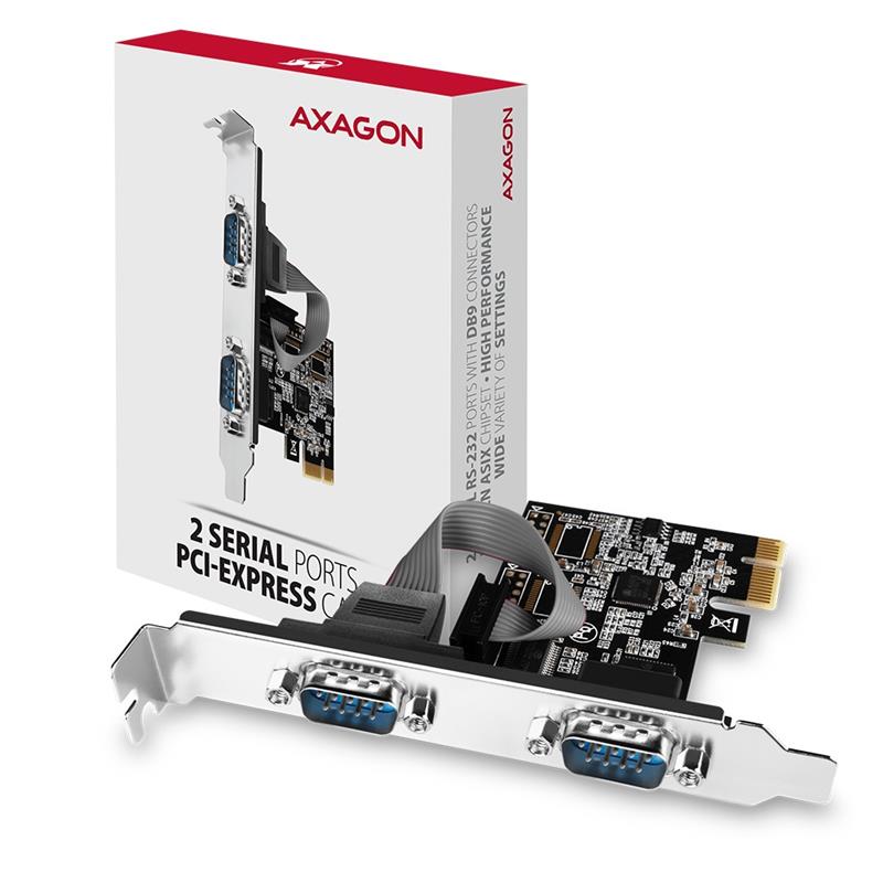 AXAGON PCIe Adapter chip ASIX AX99100 2x Serial Port LP
