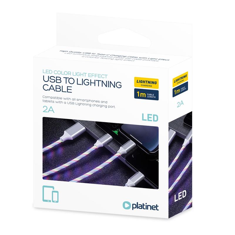 Platinet USBA to Lightning LED cable WHITE - 1 5A 1m *USBAM *LIGHTNINGM