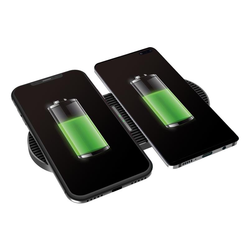 Platinet QI Wireless Charger - DUO 2x10W type C - zwart 2 telefoons gelijktijdig laden alleen lader zonder adapter en kabel 