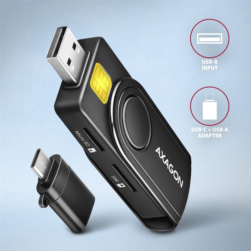 AXAGON USB Smart card SD microSD SIM card PocketReader