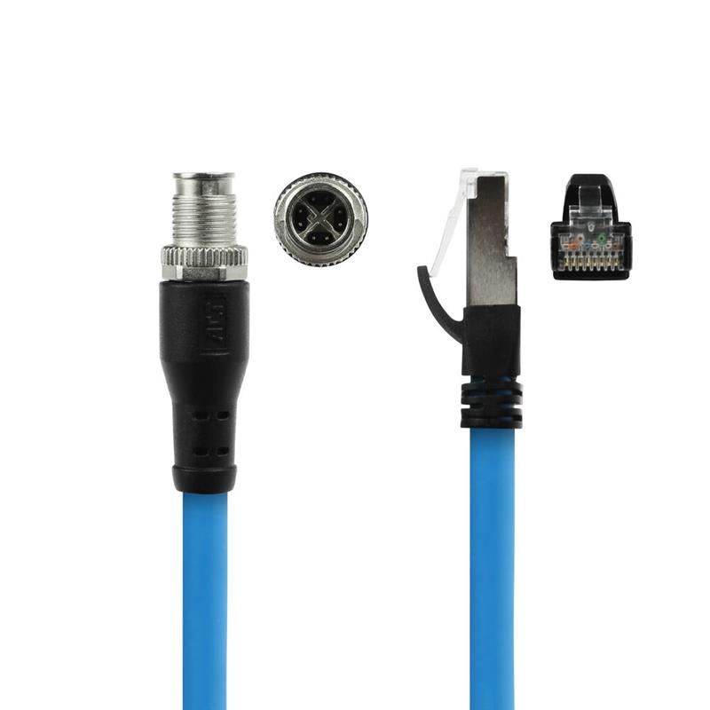 ACT Industrial 5,00 meter Sensor kabel M12X 8-polig male chassis naar RJ45, Superflex SF/UTP TPE kabel, afgeschermd