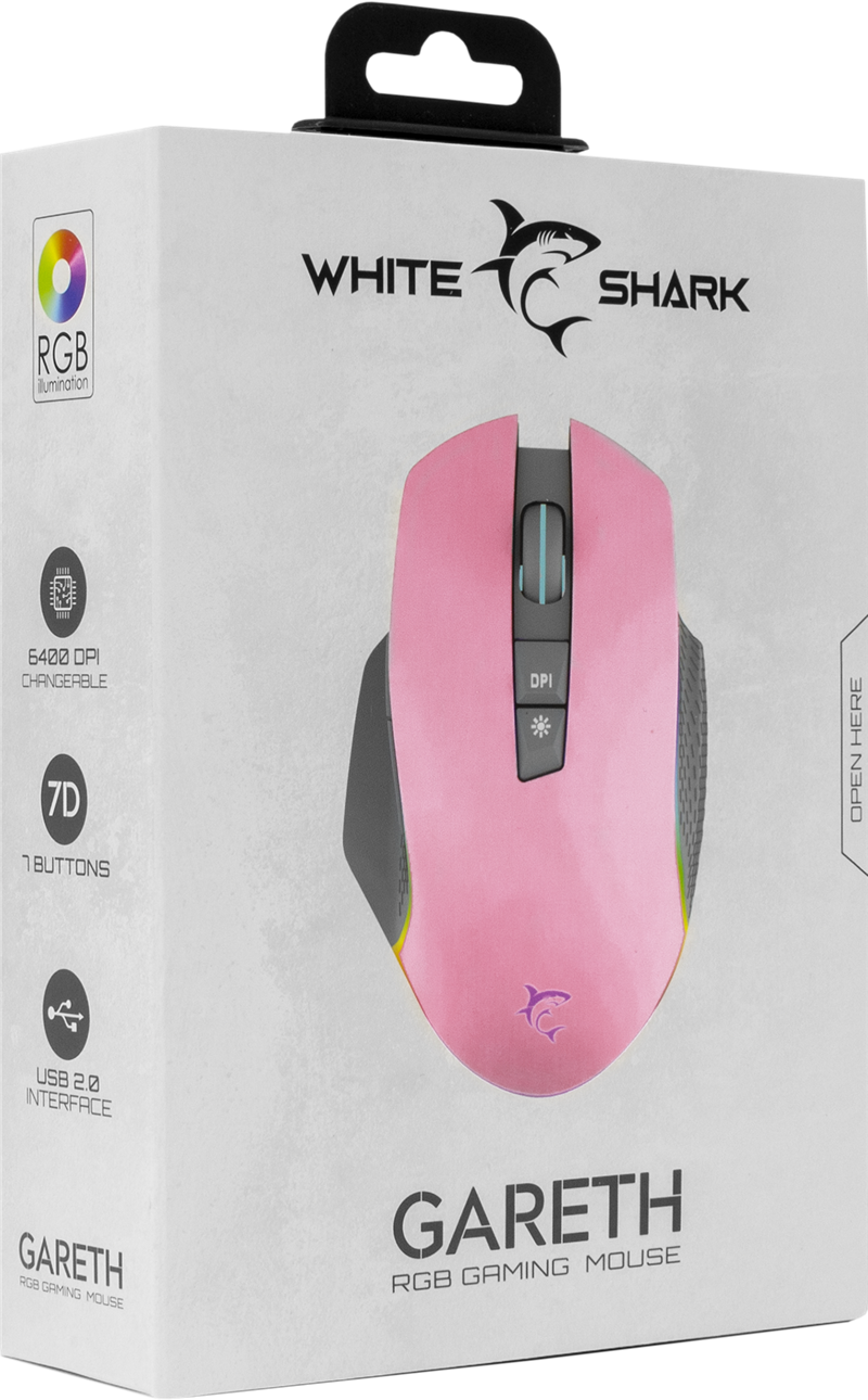 White Shark gaming muis Gareth 6400 dpi - roze