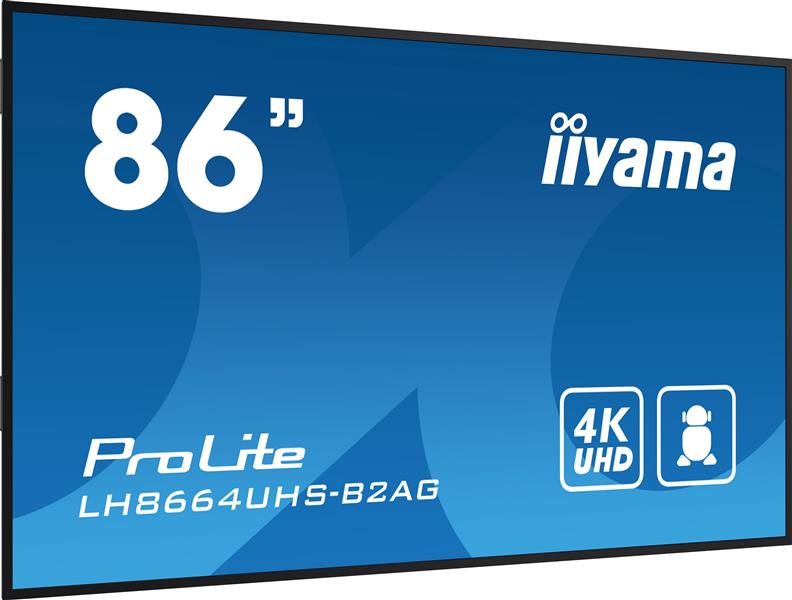 iiyama LH8664UHS-B2AG beeldkrant Digitale signage flatscreen 2,18 m (86"") Wifi 500 cd/m² 4K Ultra HD Zwart Type processor Android 24/7