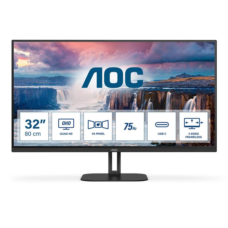 AOC V5 Q32V5CE 80 cm (31.5"") 2560 x 1440 Pixels Quad HD LED Zwart