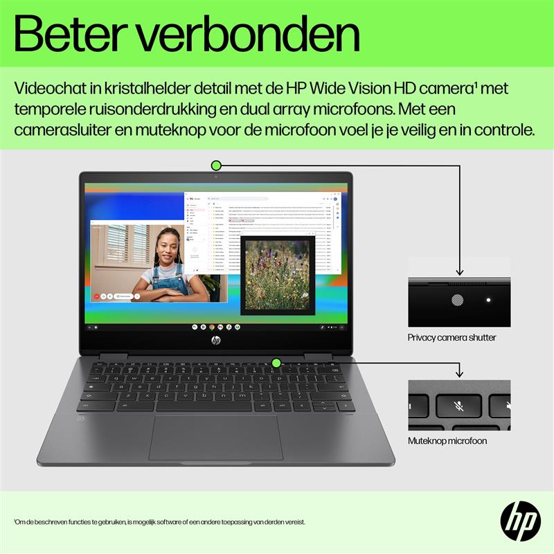 HP Chromebook x360 13b-ca0250nd MediaTek MT8192 33,8 cm (13.3"") Touchscreen Full HD 8 GB LPDDR4x-SDRAM 256 GB SSD Wi-Fi 6 (802.11ax) ChromeOS Zwart