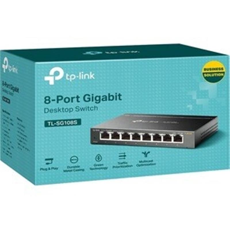 TP-LINK TL-SG108S Unmanaged L2 Gigabit Ethernet (10/100/1000) Zwart