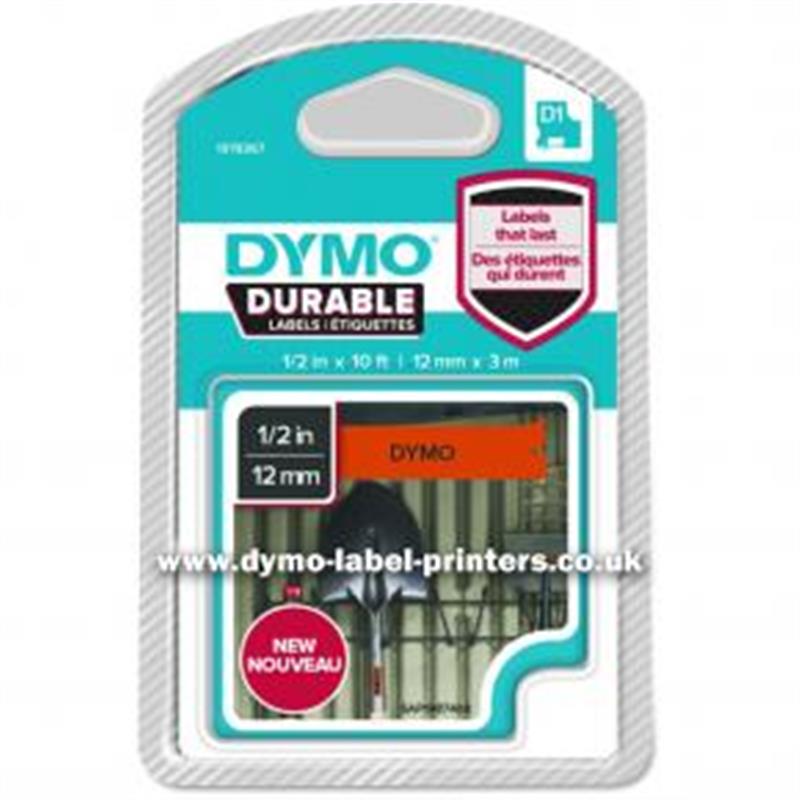 DYMO D1 -Durable Labels - White on Orange - 12mm x 3m