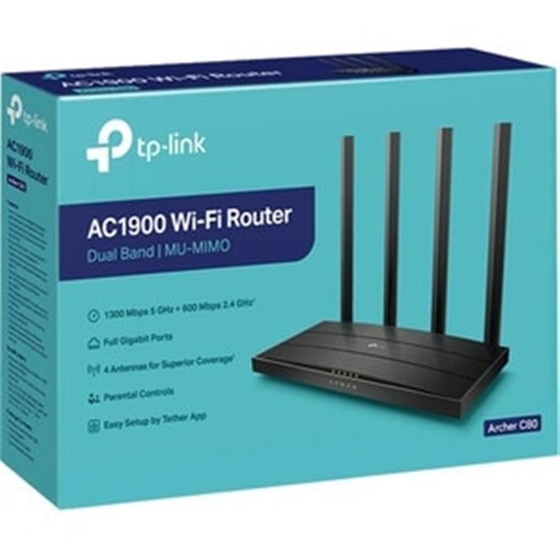 TP-LINK Archer C80 draadloze router Dual-band (2.4 GHz / 5 GHz) Gigabit Ethernet Zwart