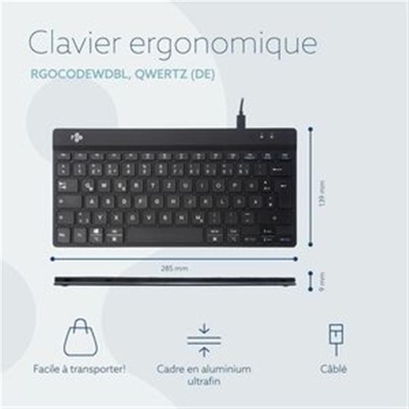 R-Go Tools Compact Break R-Go ergonomisch toetsenbord, QWERTZ (DE), bedraad, zwart