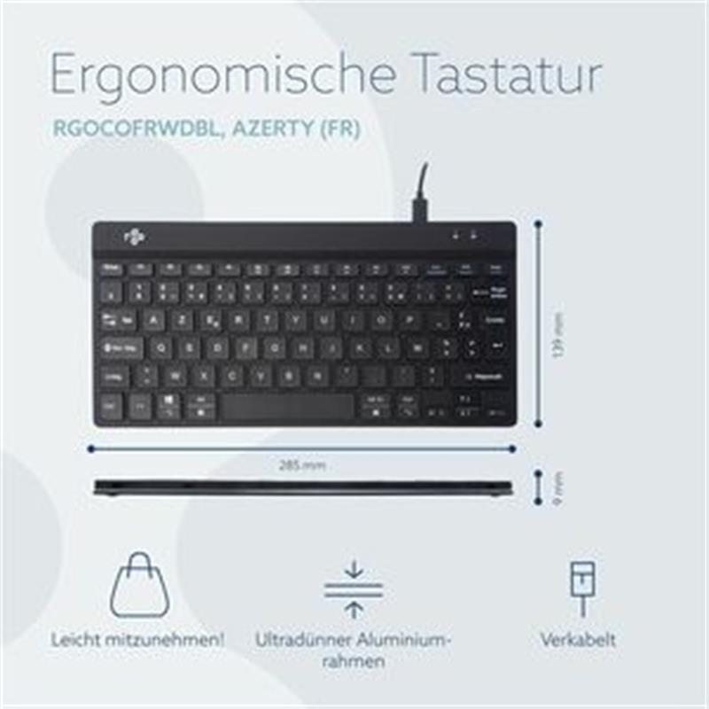 R-Go Tools Compact Break R-Go ergonomisch toetsenbord, AZERTY (FR), bedraad, zwart