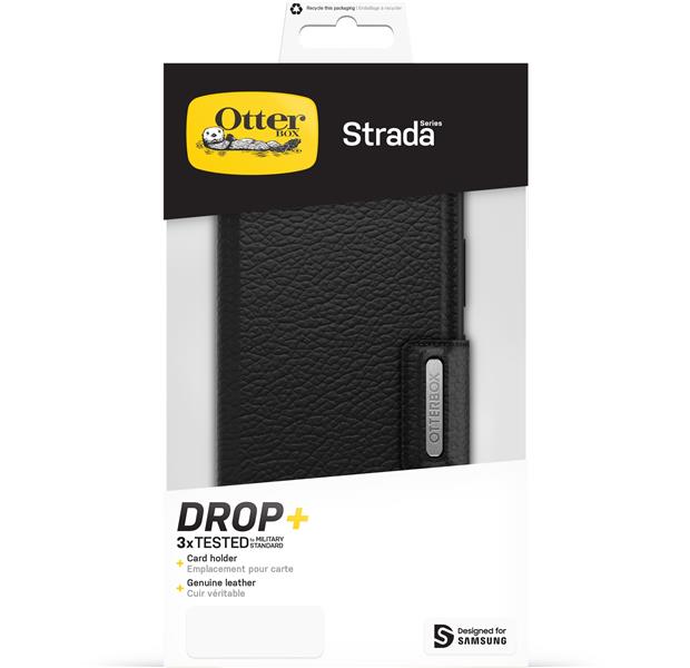 OtterBox Strada-hoesje voor Galaxy S23, schokbestendig, valbestendig, lederen folio met kaarthouder, 3x getest volgens militaire standaard, Zwart