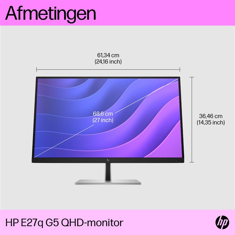 HP E27q G5 68,6 cm (27"") 2560 x 1440 Pixels Quad HD LCD Zwart, Zilver