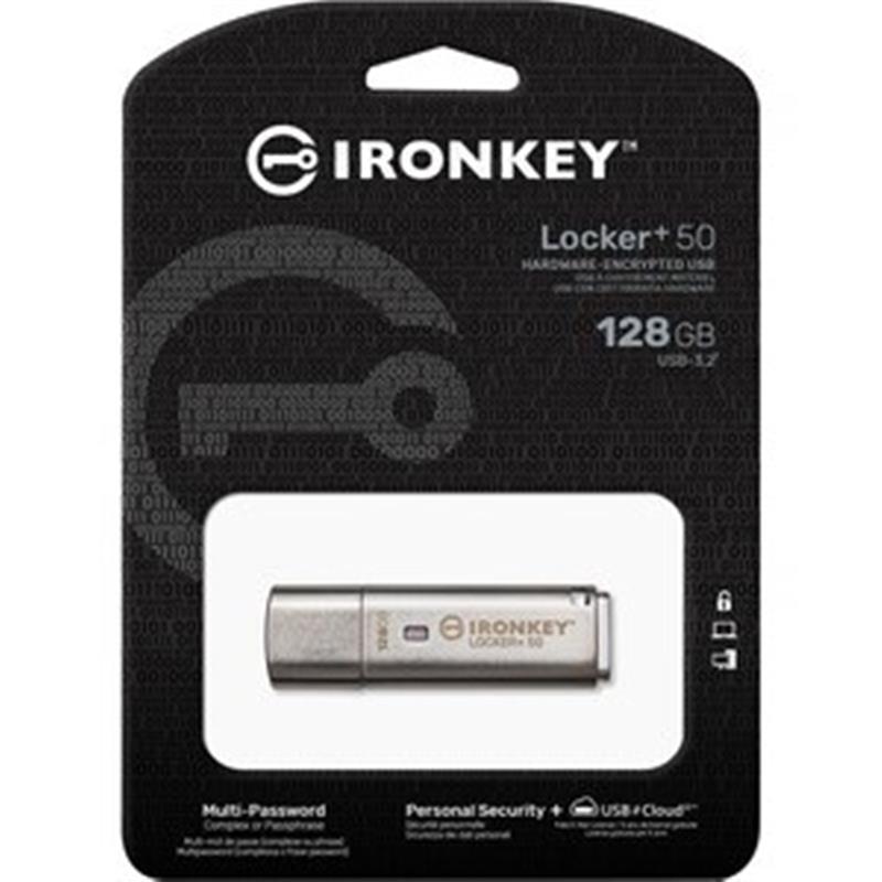 Kingston Technology IronKey Locker 50 USB flash drive 128 GB USB Type-A 3 2 Gen 1 3 1 Gen 1 Zilver