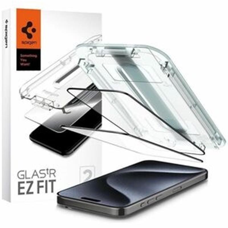 Spigen Screenprotector iPhone 15 Pro - Tempered Glas with AlignMaster 2 Pack - Black