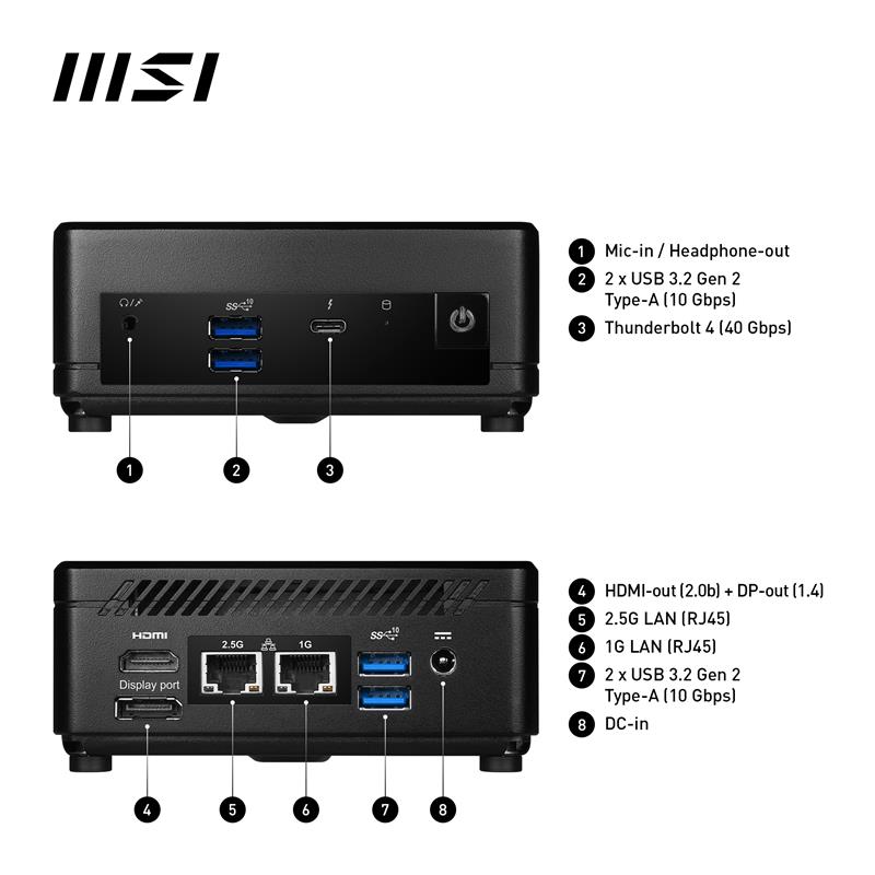 MSI Cubi 5 12M COMPACT PC I3-1215U BLK 0.66L sized PC Zwart Intel SoC 4,4 GHz