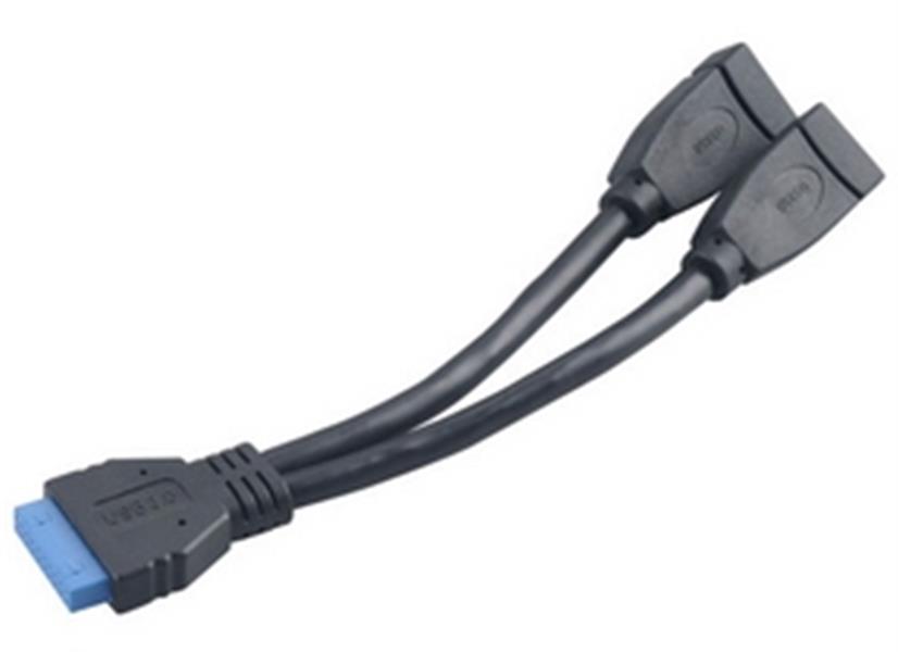 Akasa USB 3 0 internal adapter cable 19-Pin internal motherboard connector - 2 Female external USB A ports 0 15m *MBM *USBAF