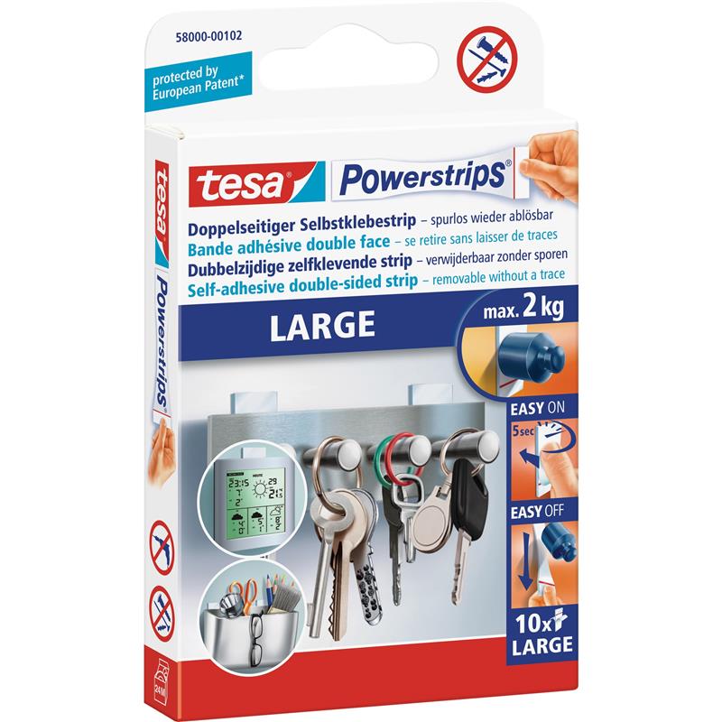 tesa Powerstrips large 10-pack for objects up to two kilograms in weight