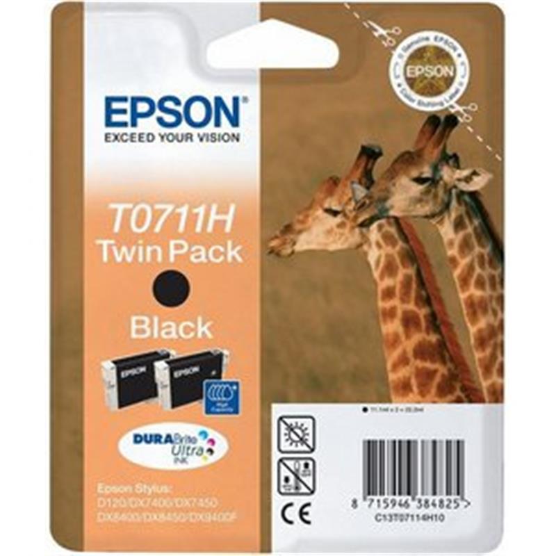 Epson Giraffe Dubbelpack Inktpatroon Black T0711H, duoverpakking T0711H DURABrite Ultra Ink