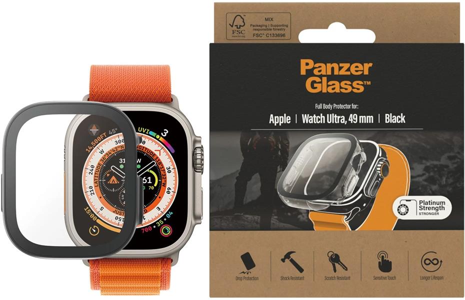 PanzerGlass Full Protection Apple Watch NEW 8 49mm Zwart Gehard glas, Polyethyleentereftalaat (PET)