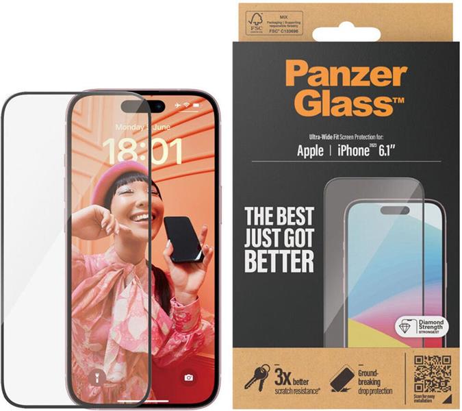 PanzerGlass Screen Protector iPhone 2023 6.1 Ultra-Wide Fit Doorzichtige schermbeschermer Apple 1 stuk(s)