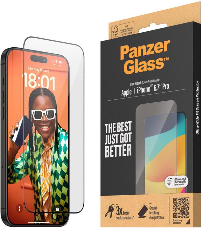 PanzerGlass Screen Protector iPhone 2023 6.7 Pro Max Ultra-Wide Fit Doorzichtige schermbeschermer Apple 1 stuk(s)