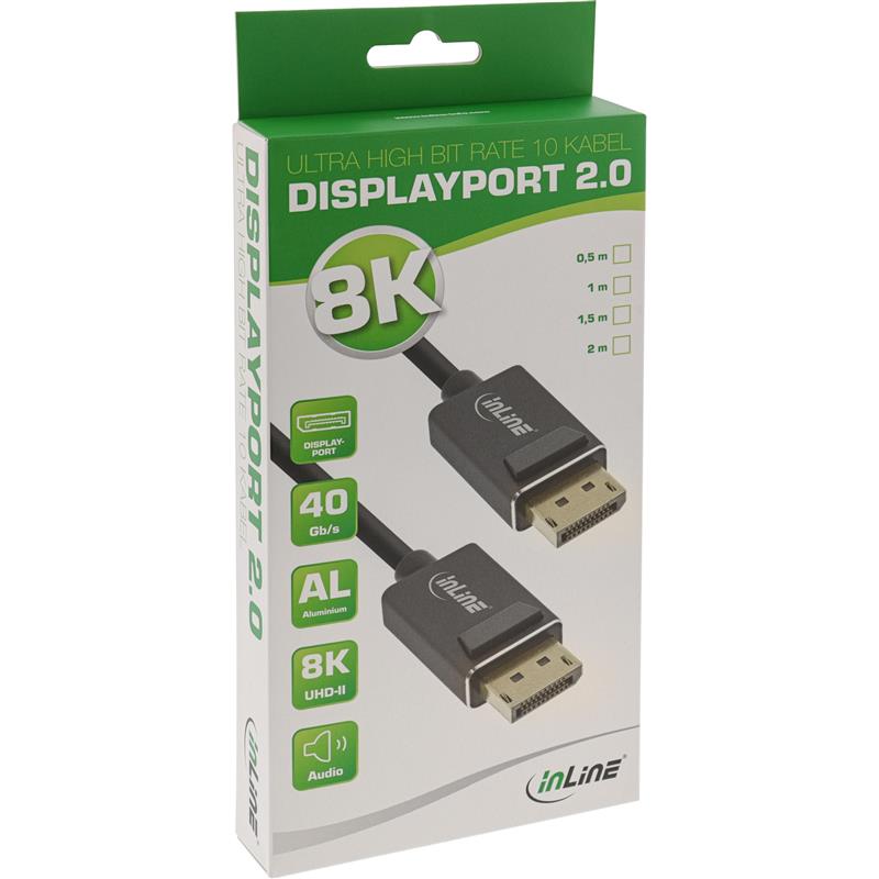 InLine DisplayPort 2 0 cable 8K4K UHBR black gold-plated contacts 3m