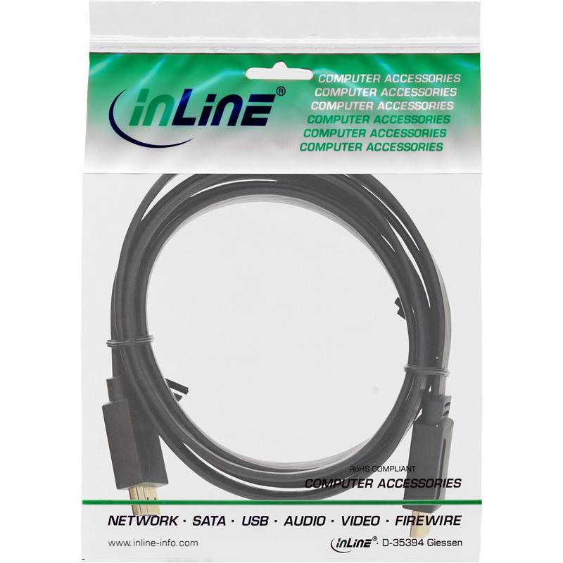 InLine HDMI Flatkabel High Speed HDMI Cable with Ethernet verg Kontakte zwart 2m