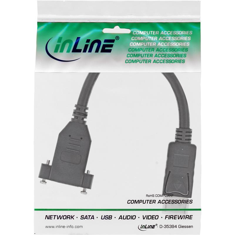 InLine DisplayPort male to female with flange cable 0 2m black