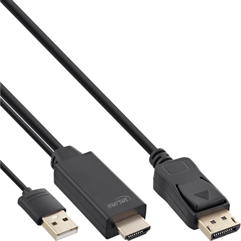 InLine HDMI to DisplayPort Converter Cable 4K black gold 7 5m
