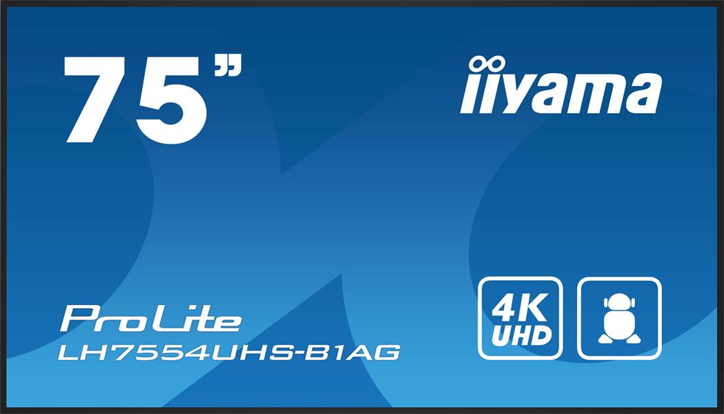 iiyama LH7554UHS-B1AG beeldkrant Digitale signage flatscreen 190,5 cm (75"") LCD Wifi 500 cd/m² 4K Ultra HD Zwart Type processor Android 11 24/7