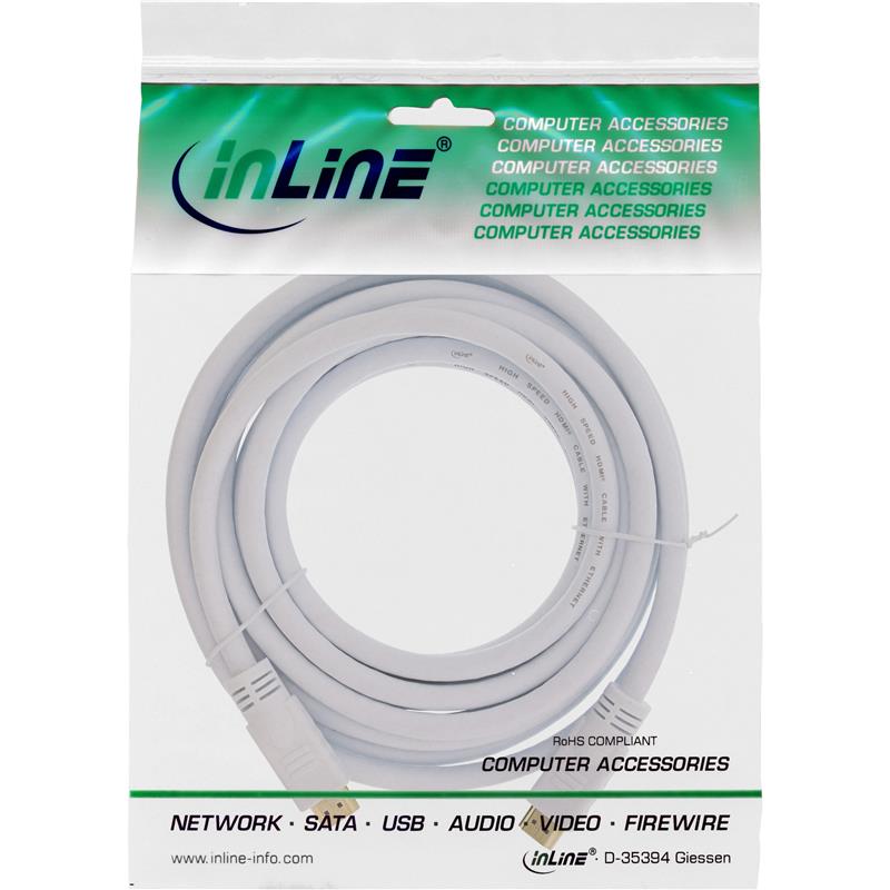 InLine High Speed HDMI Cable with Ethernet male to male gold plated white 7 5m