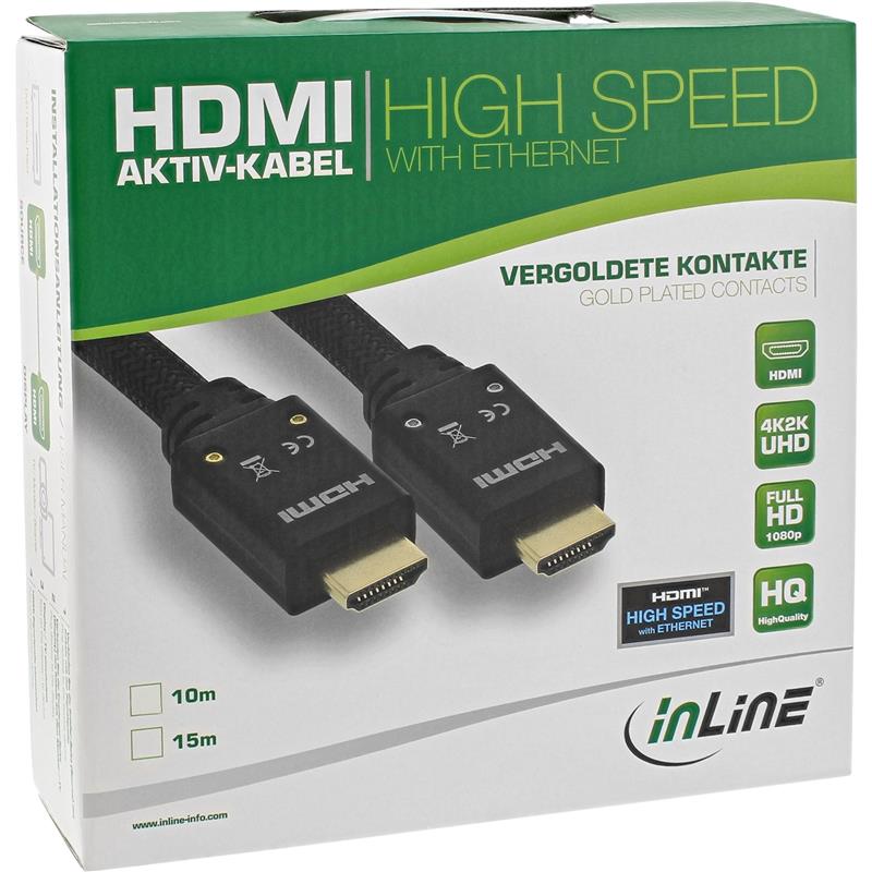 InLine Active High Speed HDMI Cable with Ethernet 4K2K M M black golden contacts 15m