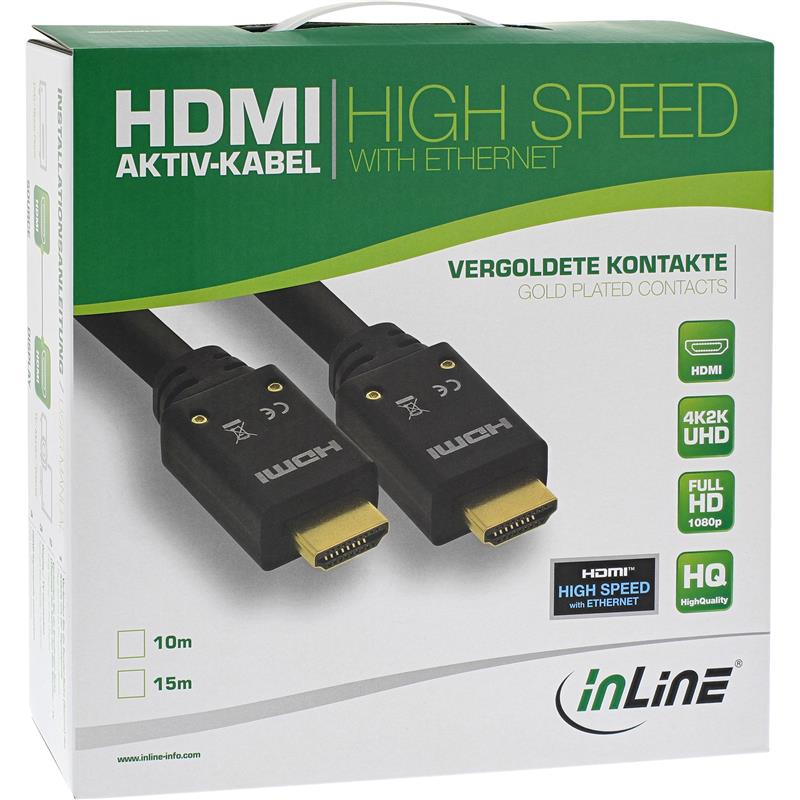 InLine Active High Speed HDMI Cable with Ethernet 4K2K M M black golden contacts 15m