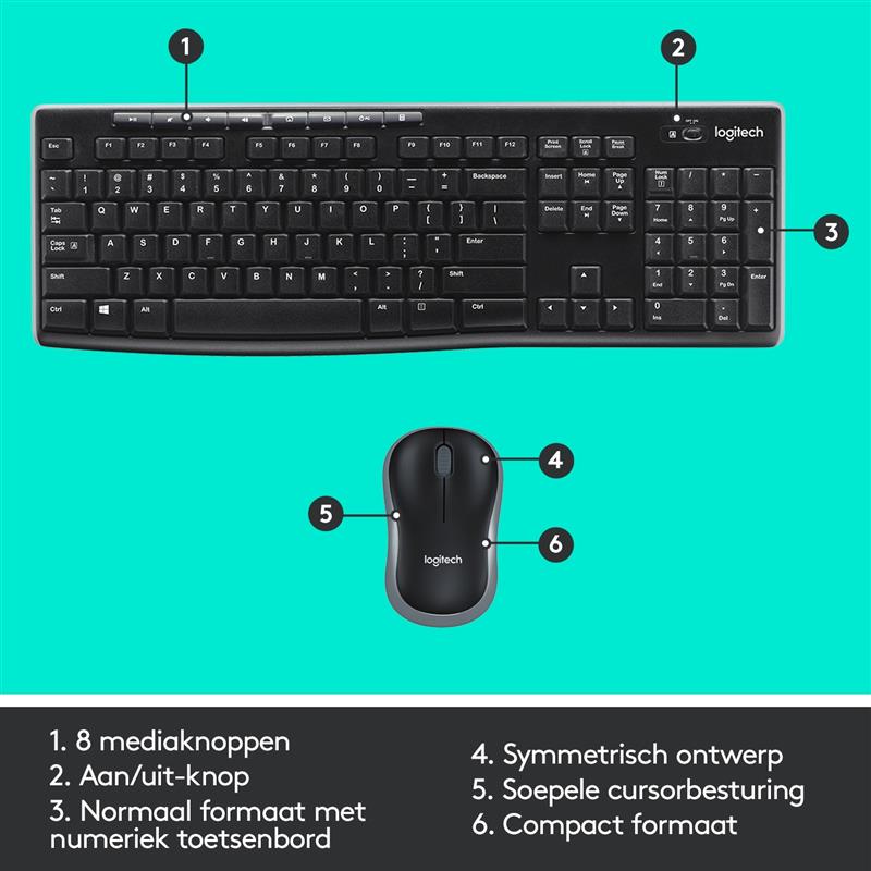 Logitech Wireless Combo MK270 toetsenbord Inclusief muis USB QWERTY Spaans Zwart