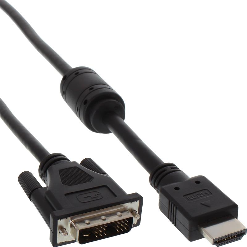InLine HDMI-DVI kabel 19-pins M naar 18 1 zwart 5m met ferrietkernen