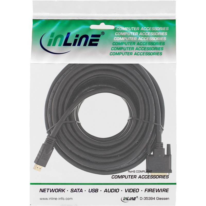 InLine HDMI-DVI kabel HDMI Male naar DVI 18 1 Male vergulde contacten 15m