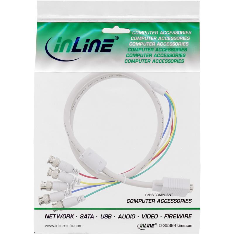 InLine VGA BNC kabel 5x BNC naar 15HD M 3m