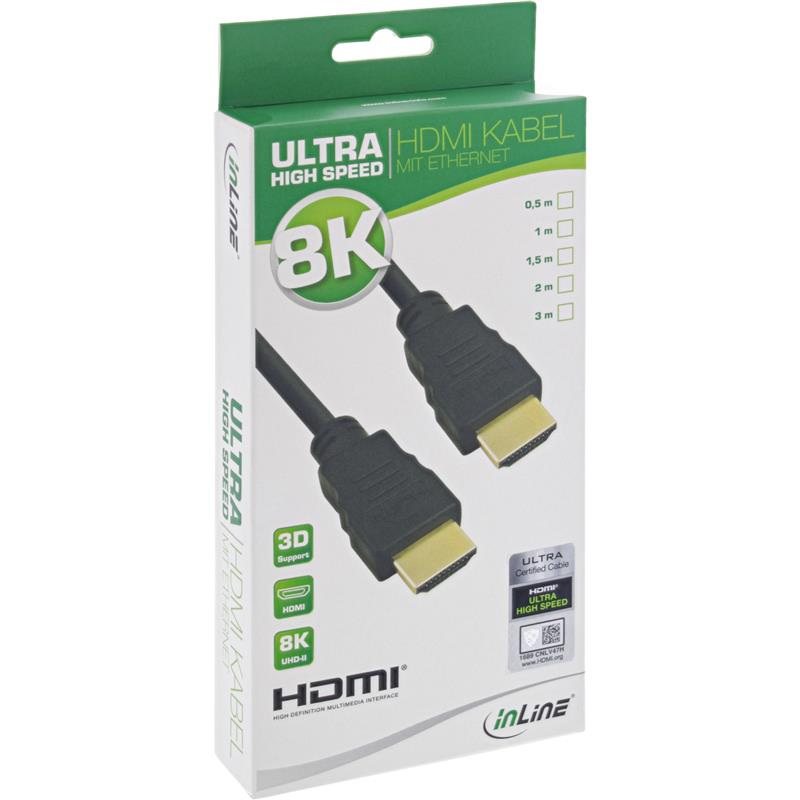 InLine Certified Ultra High Speed HDMI Cable M M 8K4K gold plated black 2m
