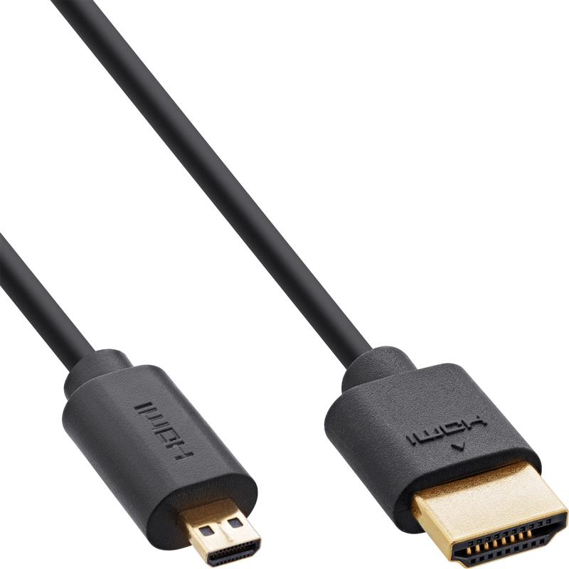 InLine Slim Ultra High Speed HDMI Cable AM DM Micro 8K4K gold plated black 2m