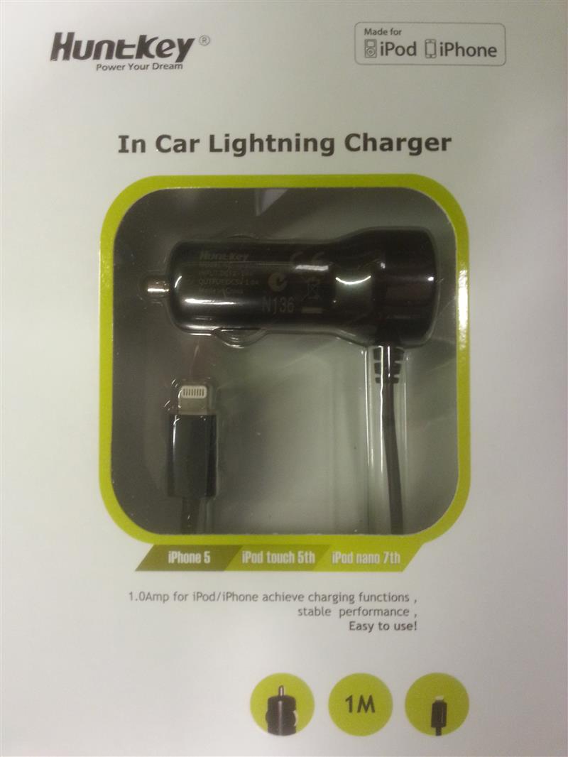 Huntkey iphone 5 car charger 5V 1A lightning plug - 1m