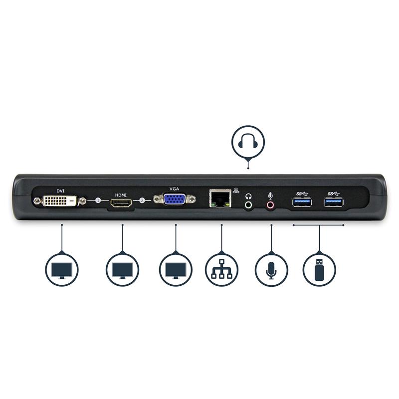 StarTech.com Dual-monitor USB 3.0 docking station met HDMI en DVI/VGA