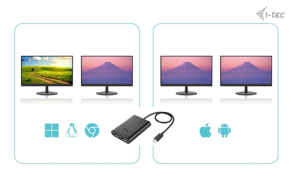 i-tec USB-C Dual 4K/60Hz (single 8K/30Hz) DP Video Adapter